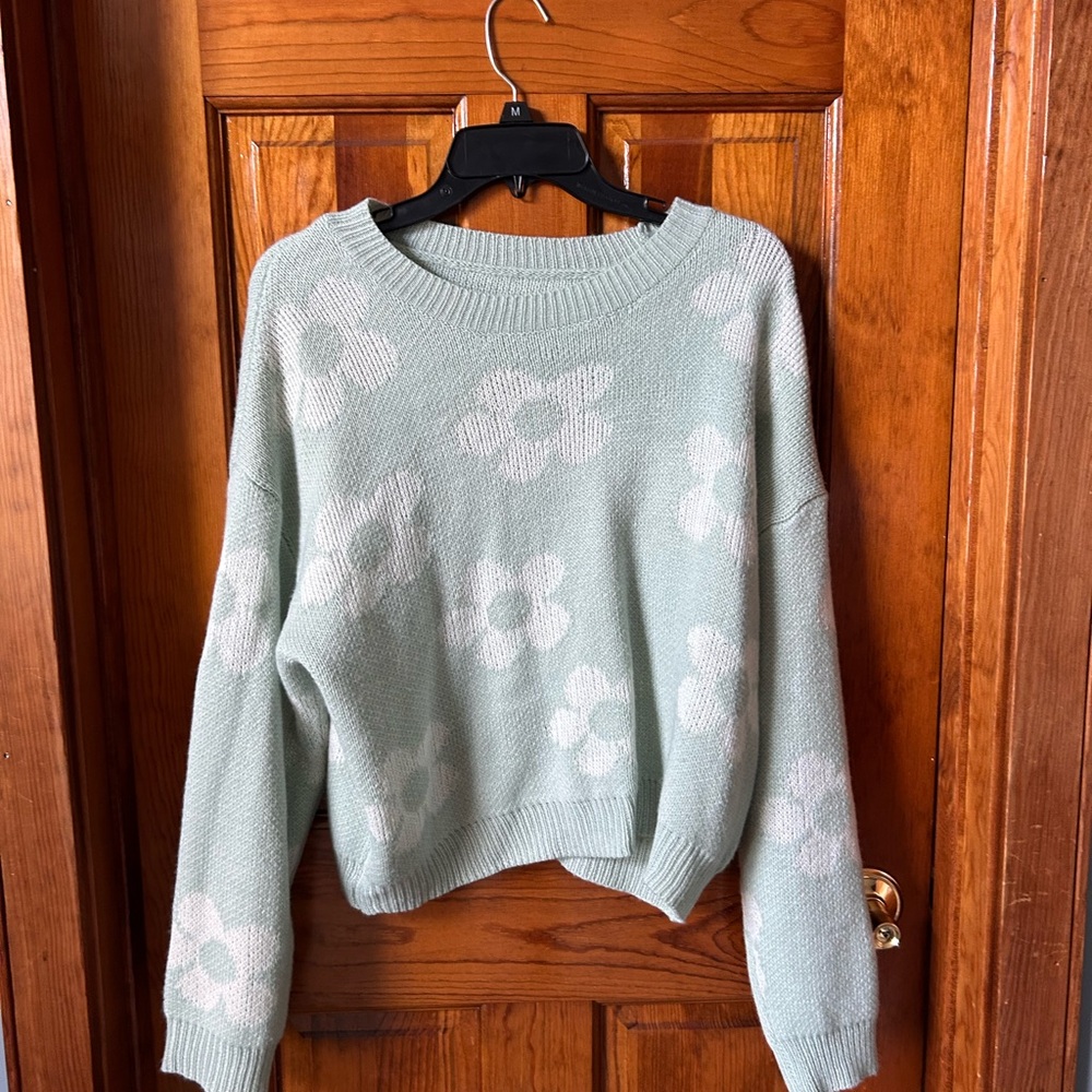 H&M Floral Knit Sweater - Light Green and White